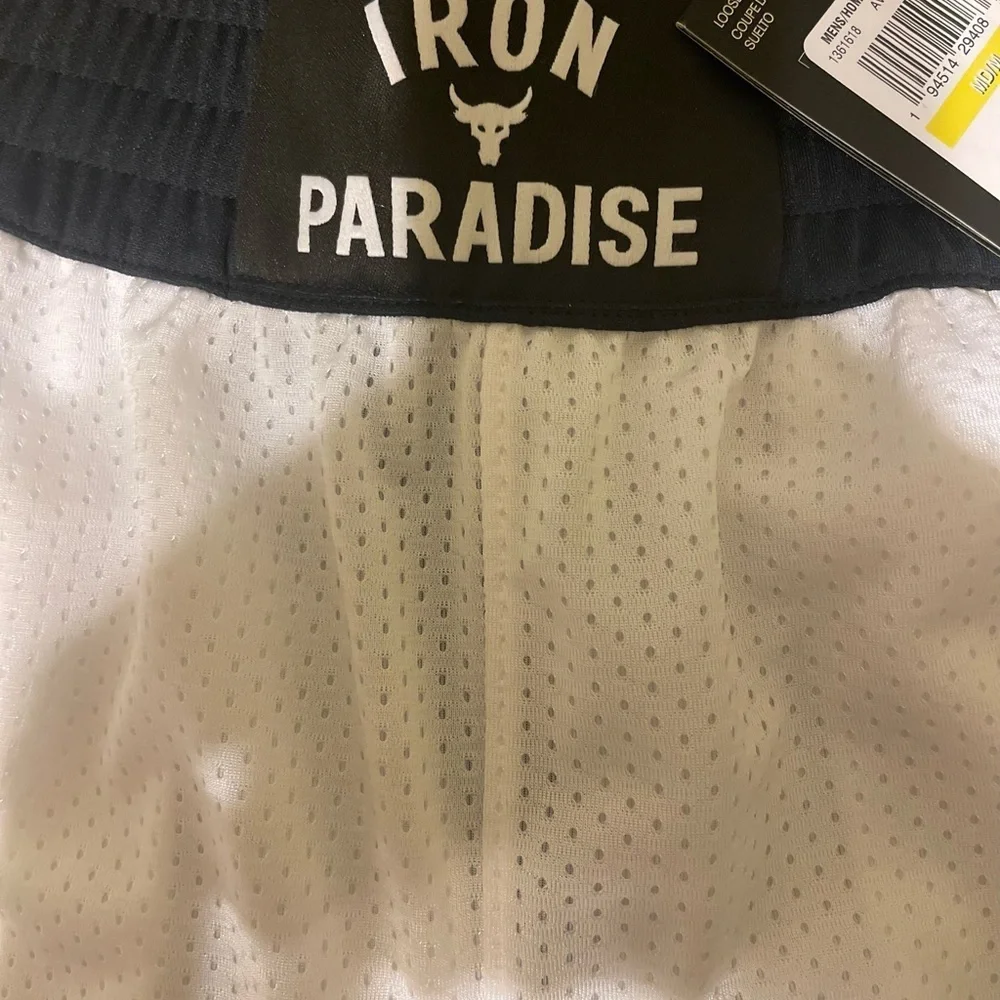 Under Armour Project Rock Mens Iron Paradise White Mesh Shorts 1361618 Sz - Picture 7 of 9